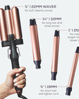 Sutra 4-in-1 Hair Curling Iron Set with Tourmaline Infused Ceramic Barrels - Professional Curling Wand Tool for Women with Clipless Curlers & Triple Barrel Waver - Styling Products for All Hair Types