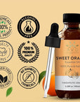 Sweet Orange Essential Oils for Skin | Pure Natural Cold Pressed & Undiluted Sweet Orange Oil |Use in Aromatherapy Diffusers for Mood Lifting | 3.38 fl. Oz