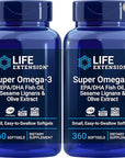 Life Extension Super Omega-3 360 Softgels (Pack of 2), Easy to Swallow, EPA/DHA Omega3 Fish Oil, Sesame Lignans & Olive Extract