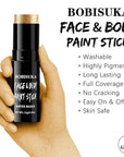 BOBISUKA Metallic Gold Face & Body Paint Stick Water-Based Washable Face Paint Makeup Stick for Halloween Skeleton, Skull, Robot, Goth, Fox,, Cosplay, SFX, Sports Eye Black & Costume Party