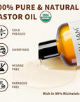 Organic Castor Body Oil: Cold Pressed 16OZ USDA Certified 100% Pure Organic Castor Oils for Hair Growth&Skin Oil for Eyebrows, Eyelash Carrier Oil for Women&Men Hair Moisturizer,Hexane-Free
