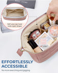 BAGSMART Makeup Bag Travel Toiletry Bag, Puffy Padded Make Up Bags for Women Makeup Organizer Case, Wide-open Pouch Purse Travel Essentials Toiletries Accessories Brushes, Dark Pink