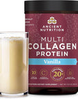 Ancient Nutrition Collagen Peptides Powder, Multi Collagen Protein, Women & Men, Vitamin C, Probiotics, Hydrolyzed Collagen, Supports Skin, Joints, Gut Health, Vanilla, 24 Servings