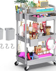 Goovilla 3 Tier Rolling Utility Cart Organizer with Removable Drawer, Stable and Sturdy Grey Rolling Storage Carts with 2 Lockable Wheels for Bathroom, Kitchen, Snack, Craft, Makeup, Baby Essentials