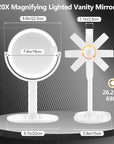 MIYADIVA Makeup Mirror with Lights,20X Magnifying Mirror with Light and Touch Switch,Vanity Mirror with 3 Color Light and 80 LEDs,2-Sided Lighted Magnified Mirror 8.8 Inches