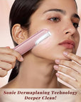Dermaplaning Tool for Women Pink - Facial Exfoliation & Peach Fuzz Hair Removal with Rechargeable Sonic Edge Technology, 10 Refill Blades