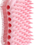 MtBoi Double-Sided Exfoliating Silicone Body Scrubber, 2-in-1 Bath Scrubber, Shampoo Brush, Silicone Loofah for All Skin Types, Shower Body Scrubber, Easy to Clean, Lather Well (Pink)