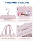 BAGSMART Travel Toiletry Bag with Jewelry Organizer, Hanging Travel Bag for Toiletries, Puffy Makeup Cosmetic Bag Organizer, Carry-on Travel Accessories Essentials, Pink-M