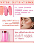 3PCS Milk Cooling Water Jelly Tint Stick Water Tint Milk Jelly Blush Tint Stick Lip and Cheek Stain Multi-Use Jelly Lip Tint Stain Non-sticky Makeup Stick(Pink+Coral+Red)