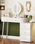WinZo 36" Vanity Desk with Mirror and 3 Light Modes, Dressing Table Set with 5 Sliding Drawers, Makeup Desk with Charging Station, Modern Vanity for Small Spaces & Bedroom, White