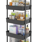 Calmootey 5-Tier Rolling Utility Cart with Drawer,Multifunctional Storage Organizer with Plastic Shelf & Metal Wheels,Storage Cart for Kitchen,Bathroom,Living Room,Office,Black