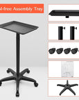 TASALON Black Salon Tray on Wheels, 2pcs Adjustable Instrument Tattoo Tray Cart with Wheels, Aluminum Salon Rolling Tray for Hairstylist, Sap, Medical