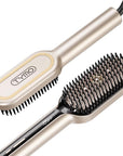 TYMO Hair Straightener Brush - Upgraded Ionic Plus Straightening Brush with Dense Bristles, 16 Temps, Dual Voltage | Ceramic Hot Comb for Women | Flat Iron for Thick Curly Hair, Gold