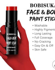 BOBISUKA Red Face & Body Paint Stick Water-Based Washable Face Paint Makeup Stick for Halloween Skeleton, Skull, Devil, Goth, Clown, Joker Cosplay, SFX, Sports Eye Black & Costume Party