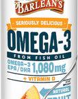 Barlean's Mango Peach Omega 3 Fish Oil Liquid Supplement with Vitamin D, 1080mg EPA & DHA Fatty Acid, Smoothie Flavored & Burpless for Brain, Joint, & Heart Health, 8 oz