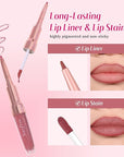 2-IN-1 Lip Liner and Lip Stain, High Pigmented Long Lasting Velvet Lip Tint, Well-Defined Lipliner, Weightless Waterproof Not Animal Tested, Matte Finish Makeup