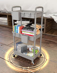 3 Tier Rolling Utility Cart with Handle,REBECAT Utility Cart Made of Multifunctional Storage Organizer Tool for Kitchen,Bathroom,Living Room,Office(Gray)