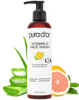 PURA D'OR 8 Oz Vitamin C Face Wash - Antioxidant Rich Facial Cleanser For Radiant Glow & Even Skin Tone - Gentle, Refreshing, Nurturing, Hydrating - Sulfate & Paraben Free - All Skin Types