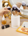 OMANIAC Makeup Brush Set Professional, 12 Pearlescent Wood Handle Makeup Brushes, Premium Cruelty-Free Synthetic Fiber Hair, Travel Make up Brushes Set with Case (White).