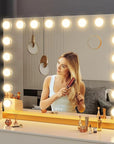 Vanity Mirror with Lights USB+Type-C Charging, 32WX24L Tabletop Hollyhood Makeup Mirror, Hollywood Lighted Mirror with 18 Dimmable LED Bulbs,3 Colors Modes,Touch Control, Gold