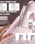2 in 1 Women Electric Shaver Dual Head Bikini Trimmer for Women IPX7 Waterproof Wet & Dry Use Body Hair Trimmer and Facial Hair Remover for Bikini Underarm Leg Arm Body Face, Pink