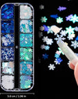Christmas Nail Art Glitters Sequins, 36 Grids 3D Holographic Snowflake Nail Art Flakes Decals & Polymer Clay Slices, Winter Xmas Nails Design Decorations for Women DIY Manicure Christmas Party Decor