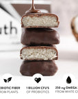 Truth Bar Prebiotic & Probiotic Keto Snack Vegan Bars with Omega-3's - Synbiotic High Fiber Snacks - Low Sugar, Kosher, Gluten Free - Dark Chocolate Coconut (Pack of 12)