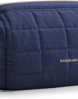 BAGSMART Makeup Bag Travel Toiletry Bag, Puffy Padded Make Up Bags for Women Makeup Organizer Case, Wide-open Pouch Purse Travel Essentials Toiletries Accessories Brushes, Navy Blue