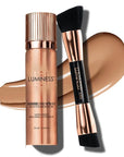 LUMINESS Silk Airbrush Spray Foundation & Buffing Brush Kit – Full Coverage Foundation & Dual-Sided Buffing Brush - Buildable Coverage, Anti-Aging Formula Hydrates & Moisturizes (Shade - Warm)