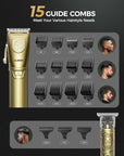 GLAKER Hair Clippers for Men,Professional Mens Hair Clippers Cordless Clippers for Hair Cutting, Hair Clippers and Hair Trimmer Kit Zero Gap Trimmer with LED Display 15 Guide Combs