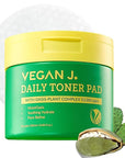 Vegan J Daily Toner Pads | Exfoliating, Hydrating, Moisturizing | Vegan K-Beauty | Oasis-Plant Complex 53,000ppm | Pore Refining & Skin Soothing | 100% Cotton (60 Pads)