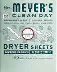 MRS. MEYER'S CLEAN DAY Dryer Sheets, Fabric Softener, Reduces Static, Infused with Essential Oils, Birchwood, 80 Count
