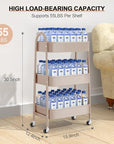 EAGMAK 3 Tier Utility Rolling Cart, Metal Storage Cart with Handle and Lockable Wheels, Multifunctional Storage Organizer Trolley with Mesh Baskets for Kitchen, Living Room, Office, Garage (Beige)