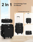 Relavel Rolling Makeup Case, 2 in 1 Hairstylist Traveling Bag Cosmetology Case on Wheels Large Hair Tools Cosmetics Train Case Makeup Artist Storage Organizer Trolley Suitcase with 360° Swivel Wheels