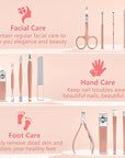 Manicure Set 16Pcs Professional Stainless Steel Pedicure Kit Mens Grooming Kit Fingernail & Toenail Clippers Set Manicure Kit with Luxurious Travel Bag, Sharp Nail Scissors and Clipper (Pink)