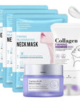 2PCS Neck Firming Cream and Neck Mask Set,Non-greasy Tighten Lift Firming Face Cream Skincare Moisturizer, 3 Pieces Deep Moisturizing Masks for Tightening, All Skin Type, 5 Pack