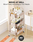 EAGMAK 3 Tier Rolling Cart, Large Metal Storage Cart with Handle and Lockable Wheels, Big Multifunctional Storage Organizer Trolley with Mesh Baskets for Kitchen, Living Room, Office, Garage (Beige)
