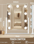 Hollywood Vanity Mirror with Lights, 9 Dimmable Bulbs, 3 Color Lights,Make Up Lighted Mirror, 10x Magnification 360°Rotation (12" x 14") White