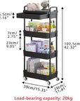 Calmootey 4-Tier Rolling Utility Cart with Drawer,Multifunctional Storage Organizer with Plastic Shelf & Metal Wheel,Storage Cart for Kitchen,Bathroom,Living Room,Office,Black