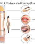 kullder 4 in 1 Makeup Brush Travel Makeup Brushes Blend Sponge, Eyebrow, Eyeshadow & Blush Brushes for Foundation Concealer Double Ended Makeup Brush with Powder Puff Women Ideal Gifts