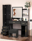 INTERGREAT Makeup Vanity Desk with Lights and Full-Length Mirror, Black Vanity Table Set with 3 Lighting Modes, Dressing Table with Drawers, Large Vanity Desk for Women and Girls' Bedroom