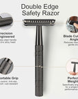 Black Safety Razor, Single Blade Razors for Men, with 10 Double Edge Blades, Long and Heavy Duty Stainless Steel Handle, Reusable Metal Eco-Friendly Razor, Plastic Free, Smooth Shave