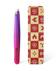 Expert Slant Tip Tweezers with Leather Travel Case, GlamTweeler Sharp & Precision Stainless Steel Tweezer for Eyebrows, Facial Hair and Fine Hairs Removal (Sparkle Deep Violet & Lavender)