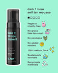 B.TAN Dark Self Tanner Mousse, 1 Hour Sunless Tan, Vegan, Cruelty Free, 6.7 Fl Oz