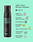 b.tan Dark Self Tanner Mousse | Fake It Till You Make It - Best 1 Hour Express Sunless Tanning Foam, Gold Bronzing Glow, Face & Body, No Fake Tan Smell, 6.7 Fl Oz