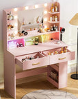 COMHOMA Vanity Desk with Lighted Mirror and Power Outlet, RGB LED Lights Makeup Vanity Set for Girls, Large Storage Capacity Dressing Table for Bedroom, 3 Lighting Modes Adjustable Brightness, Pink