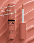 NYX PROFESSIONAL MAKEUP Butter Gloss Brown Sugar, Non-Sticky Lip Gloss - Sugar High (Peachy Light Nude)