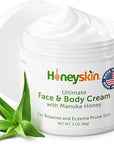 Hydrating Face Moisturizer & Body Cream with Manuka Honey Cream - Organic Face Moisturizer with Honey for Extremely Dry Skin - for Dry & Itchy Skin, Rosacea & Eczema Prone Skin 2oz