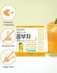 TEAZEN Citron Kombucha Tea, Hydration Drink Mix, Sugar Free, Live Probiotics & Prebiotics, 30 Sticks, 5.29oz