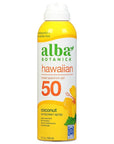 Alba Botanica Sunscreen Spray for Face and Body, Broad Spectrum SPF 50 Sunscreen, Hawaiian Coconut, Water Resistant and Biodegradable, 5 fl. oz. Bottle